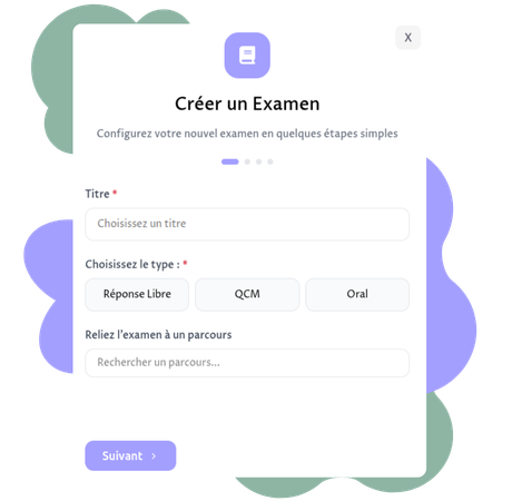 capture d'écran de la modale permettant de créer un examen